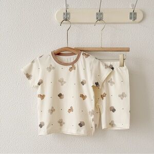 BreadRabbit Toddler/Kids Cotton Pajama Set Cream Neutral Print